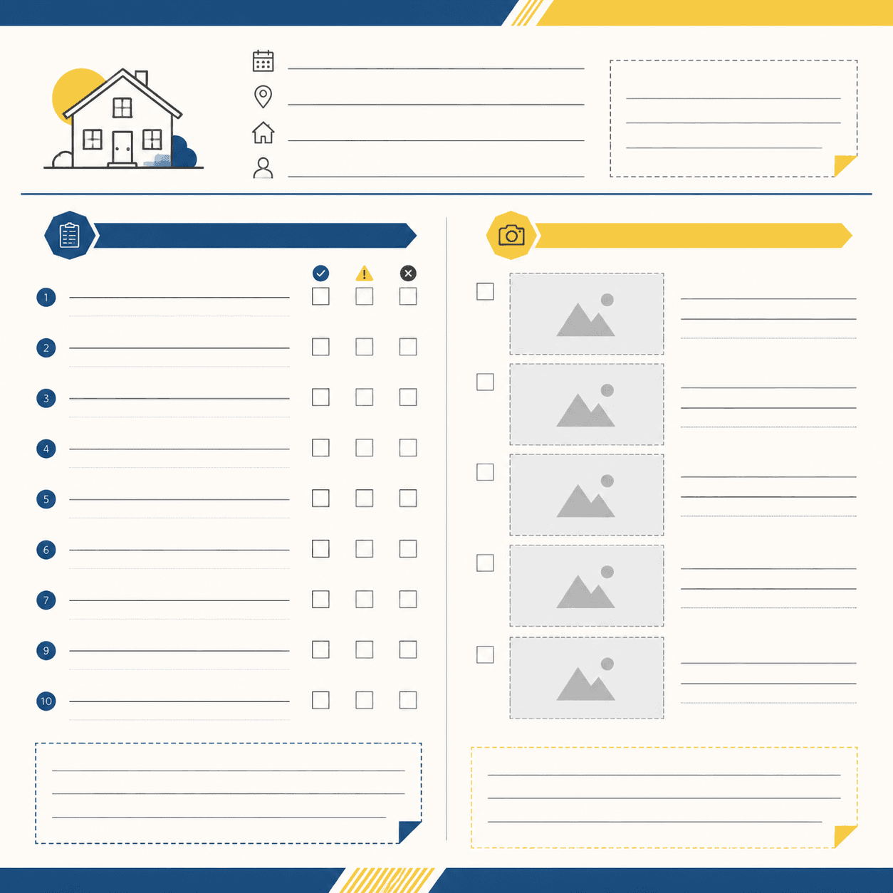 Preview of a printable household log with question list and photo checklist